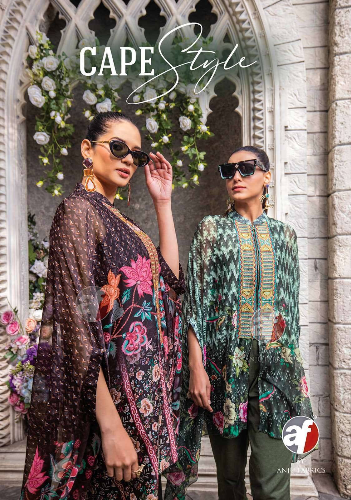 Cape style  by Anju fabrics 5551 TO 5555 SERIES Indian PRINTED VISCOSE party wear designer Cape style kaftan At Wholesale Price